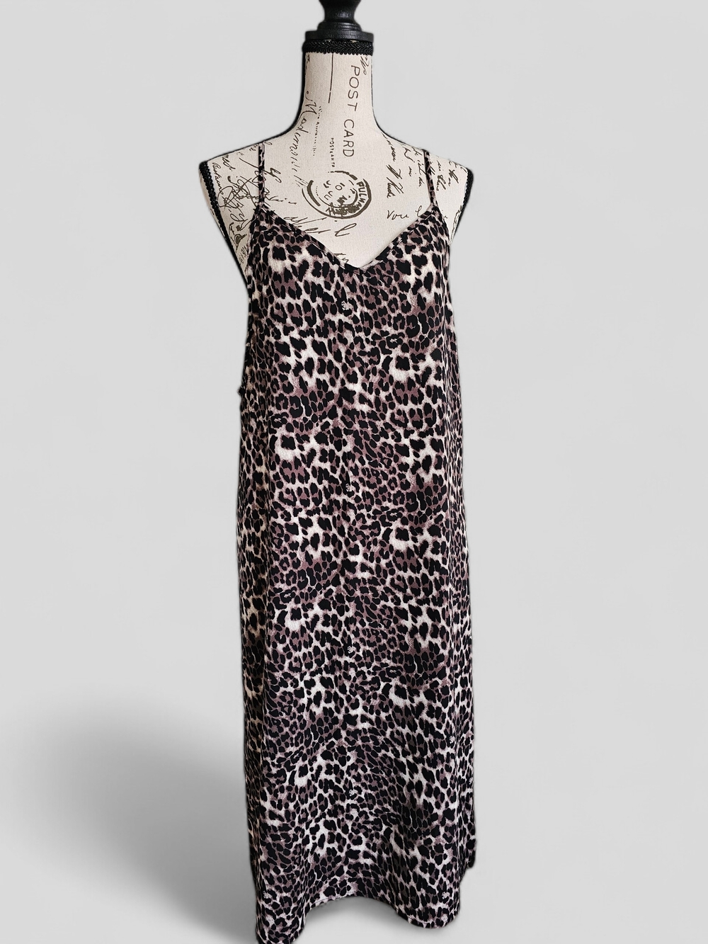 Leopard Print Slip Dress - Taupe/Black